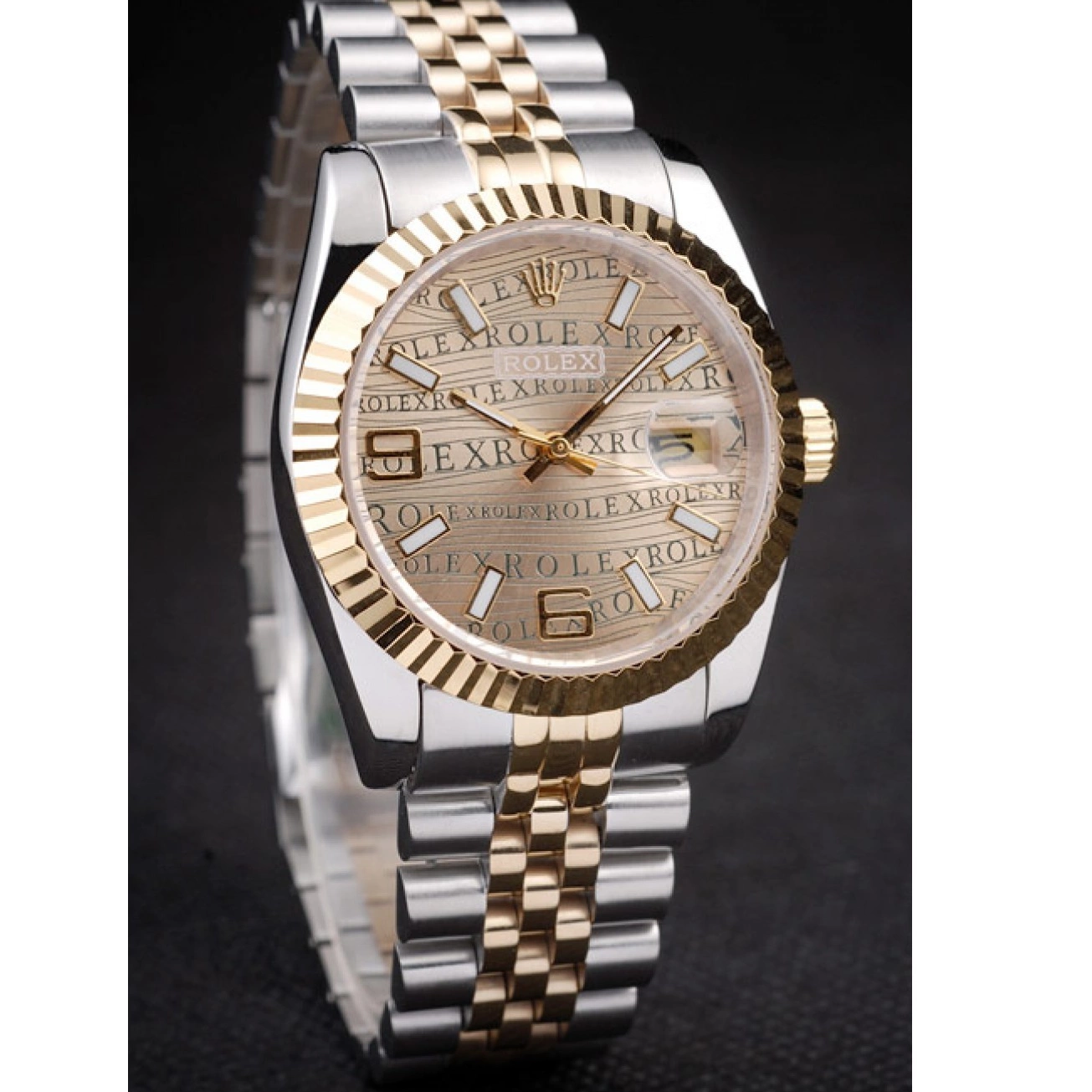 Aaa replica watch Dial PlatedGold Gold 18k Rolex Steel DateJust Tone Stainless Two 0715